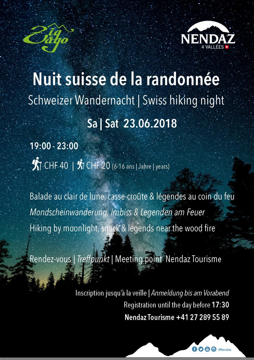Nuit Suisse de la randonnée, samedi 23 juin 2018 