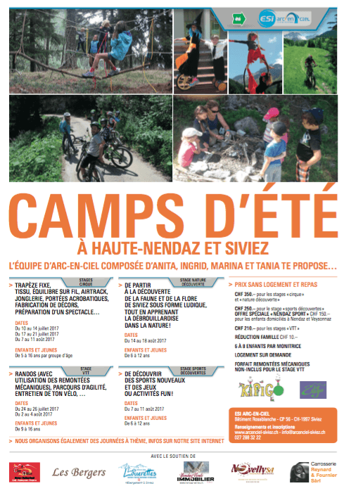 camps pour les enfants à Nendaz - juillet/août 2017
